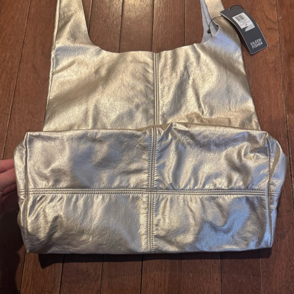 Eileen Fisher Slouchy Shopper Champagne Gold Tote Bag - Picture 2 of 7